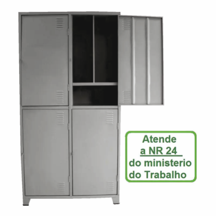 Roupeiro em aço Insalubre C/ 4 Portas Grandes C/ Divisória e Sapateira